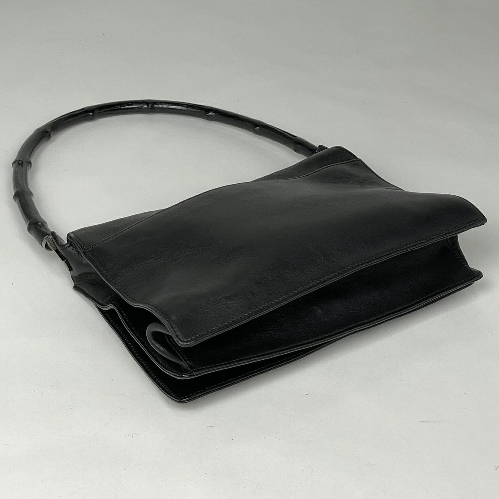 Gucci Leather Shoulder Black Bamboo Hobo Bag Handbag